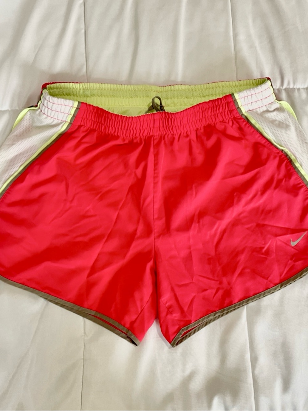 Nike Women’s Coral Tempo Running Shorts with Neon Yellow Trim